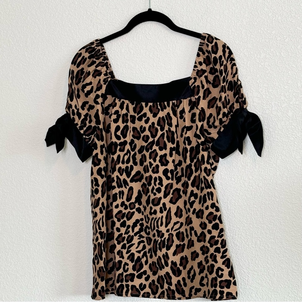 INC International Concepts Leopard Print‎ Bow Sleeves 100% SILK Top Sz 12